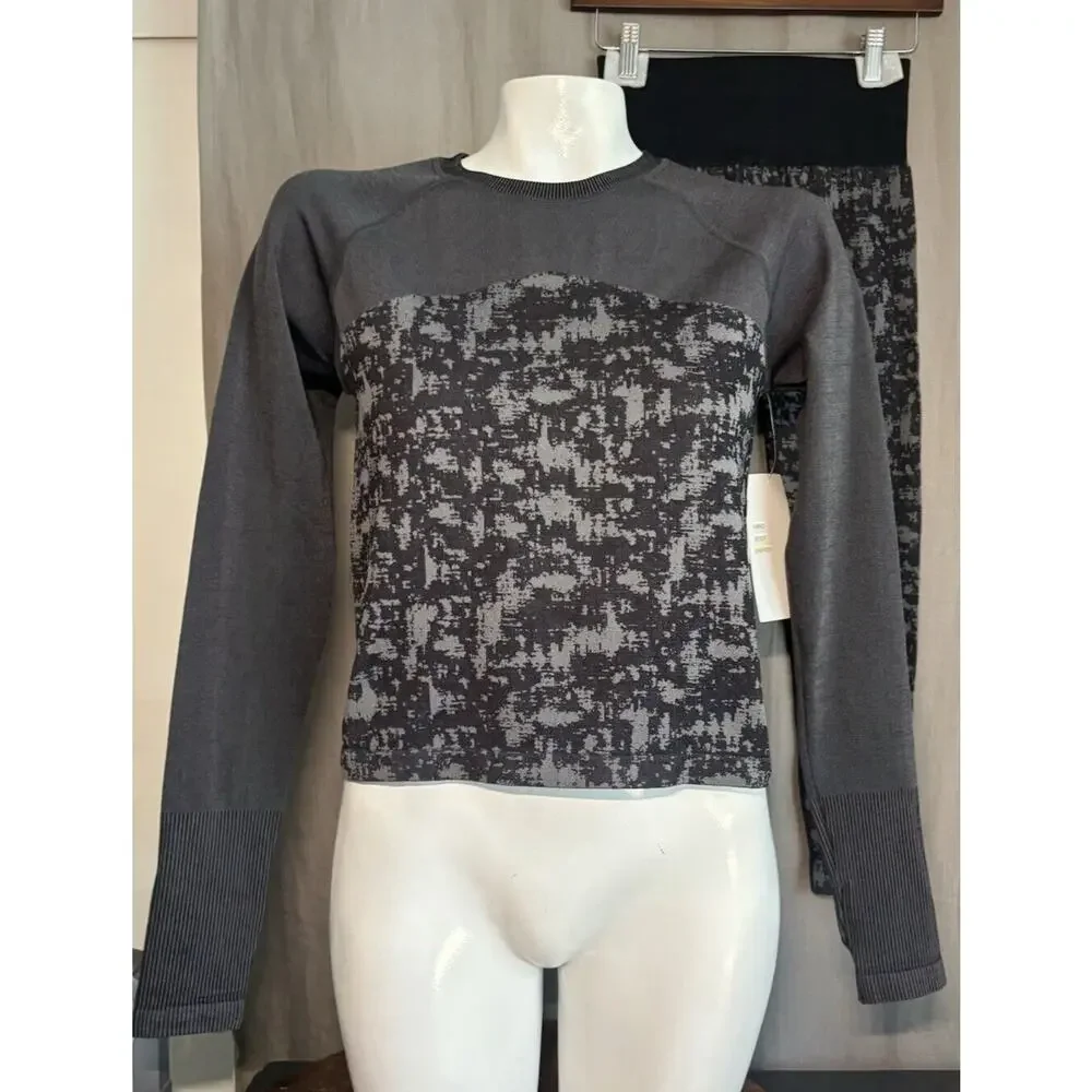 ZELLA NWT Women’s two piece Set Long Sleeve Top And leggings Black and grey